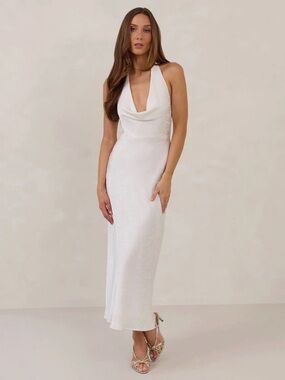 Park & Fifth Ludlow White Halter Cowl Midi Dress